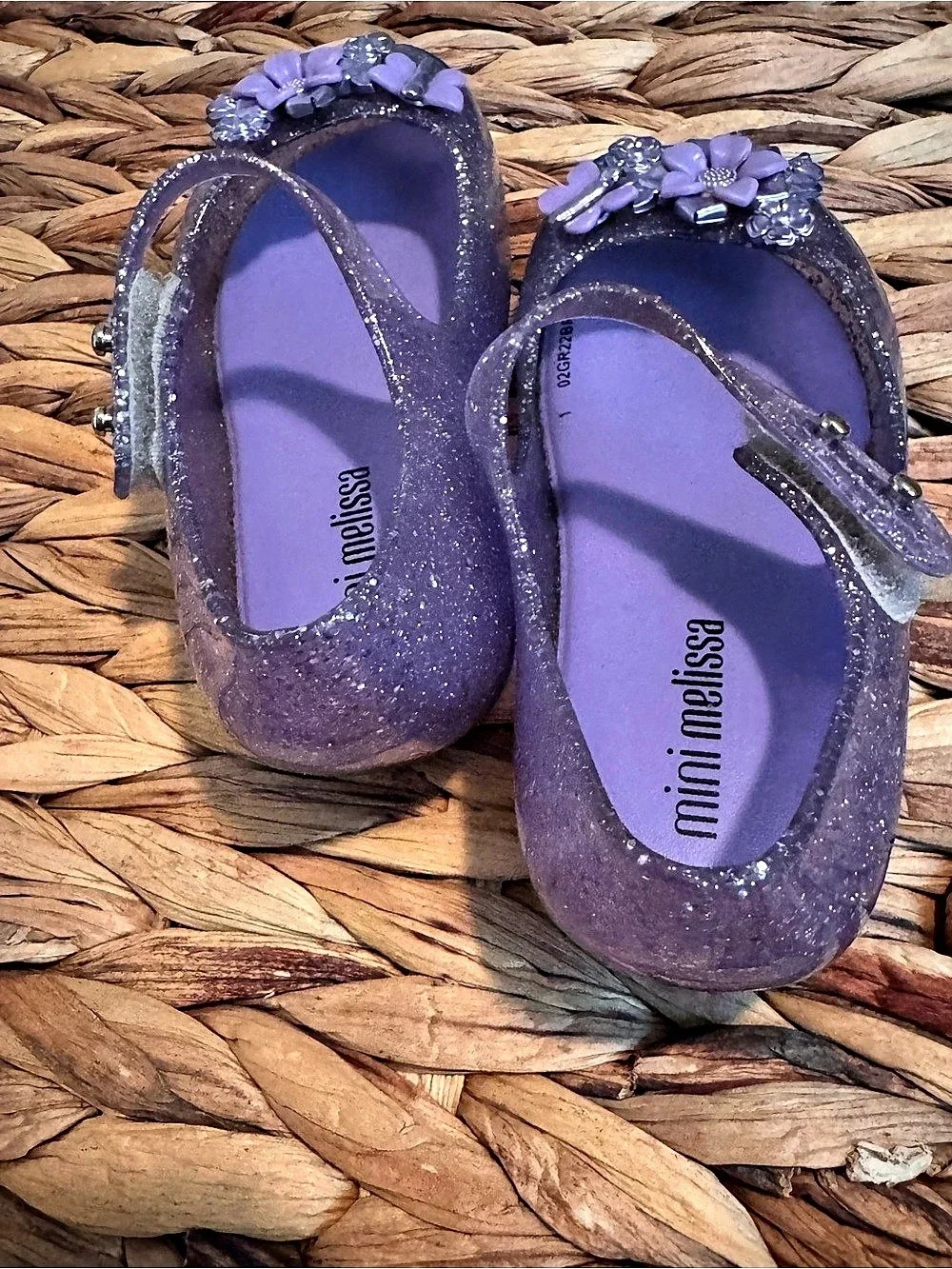 mini melissa Purple Glitter Flower Mary Jane Shoes